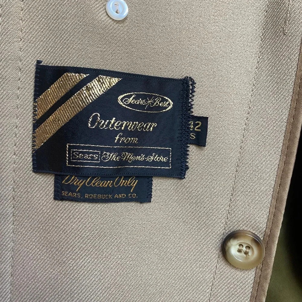Sears The Mens Store Trench Coat Mens 42S Beige Lined VTG Overcoat Mid Century